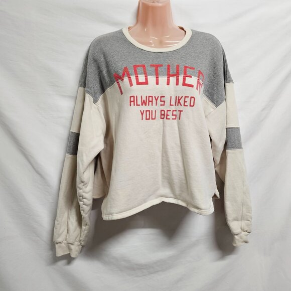 MOTHER The Champ Cotton Pullover Sweatshirt Women Size L Cream/Gray - Picture 4 of 16